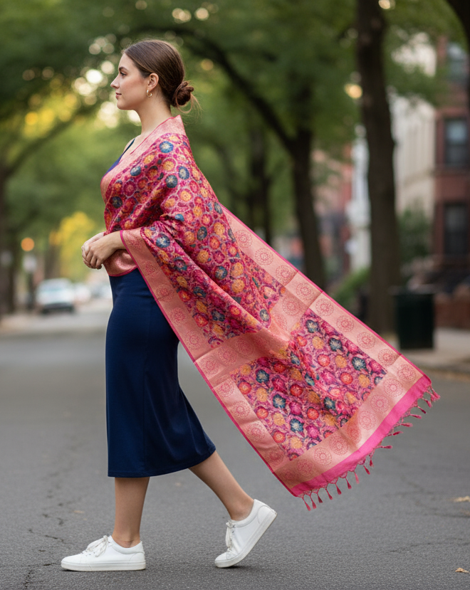 Pink Stole Banarasi Silk