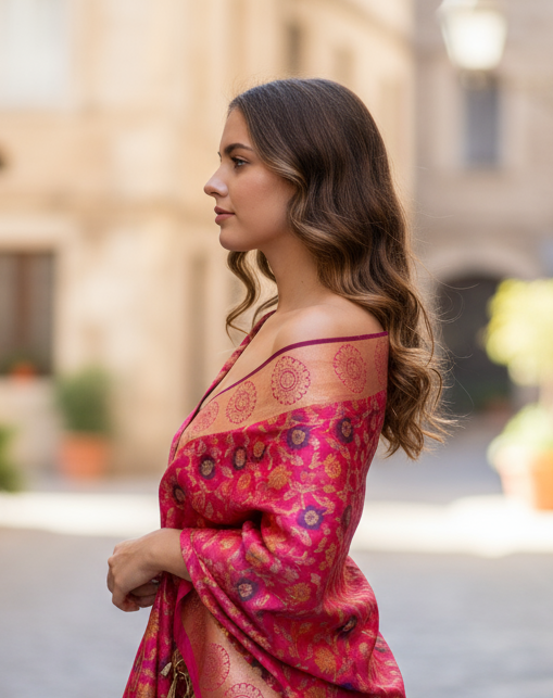 Pink Stole Banarasi Silk